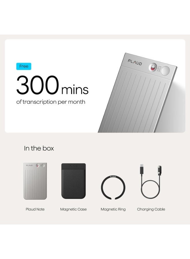 بلود مسجل الصوت الذكي Plaud Note AI، فضي - Image 2